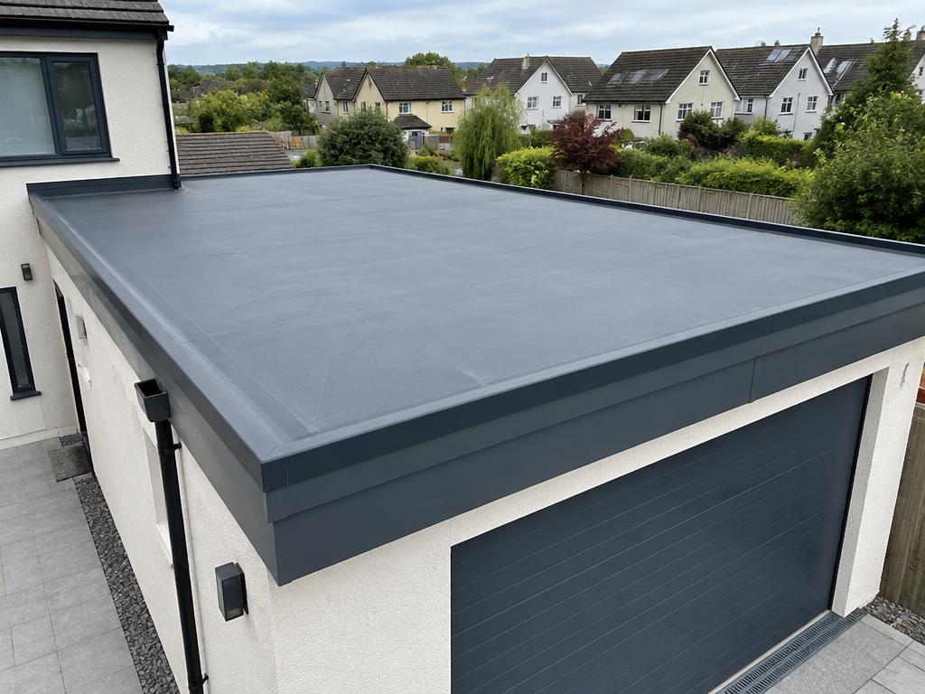 New EPDM flat roof installed on a garage extension in Aberdeen